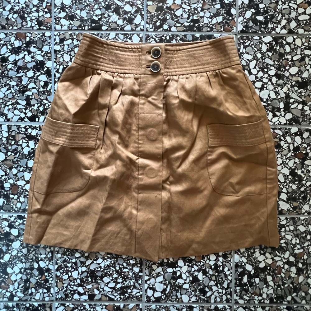 J Crew High-Waist Camel Button Front Skirt